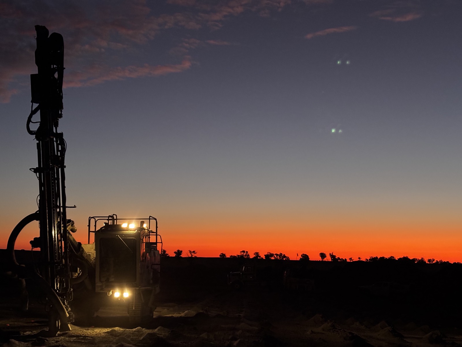 Drill rig on a bench at first light