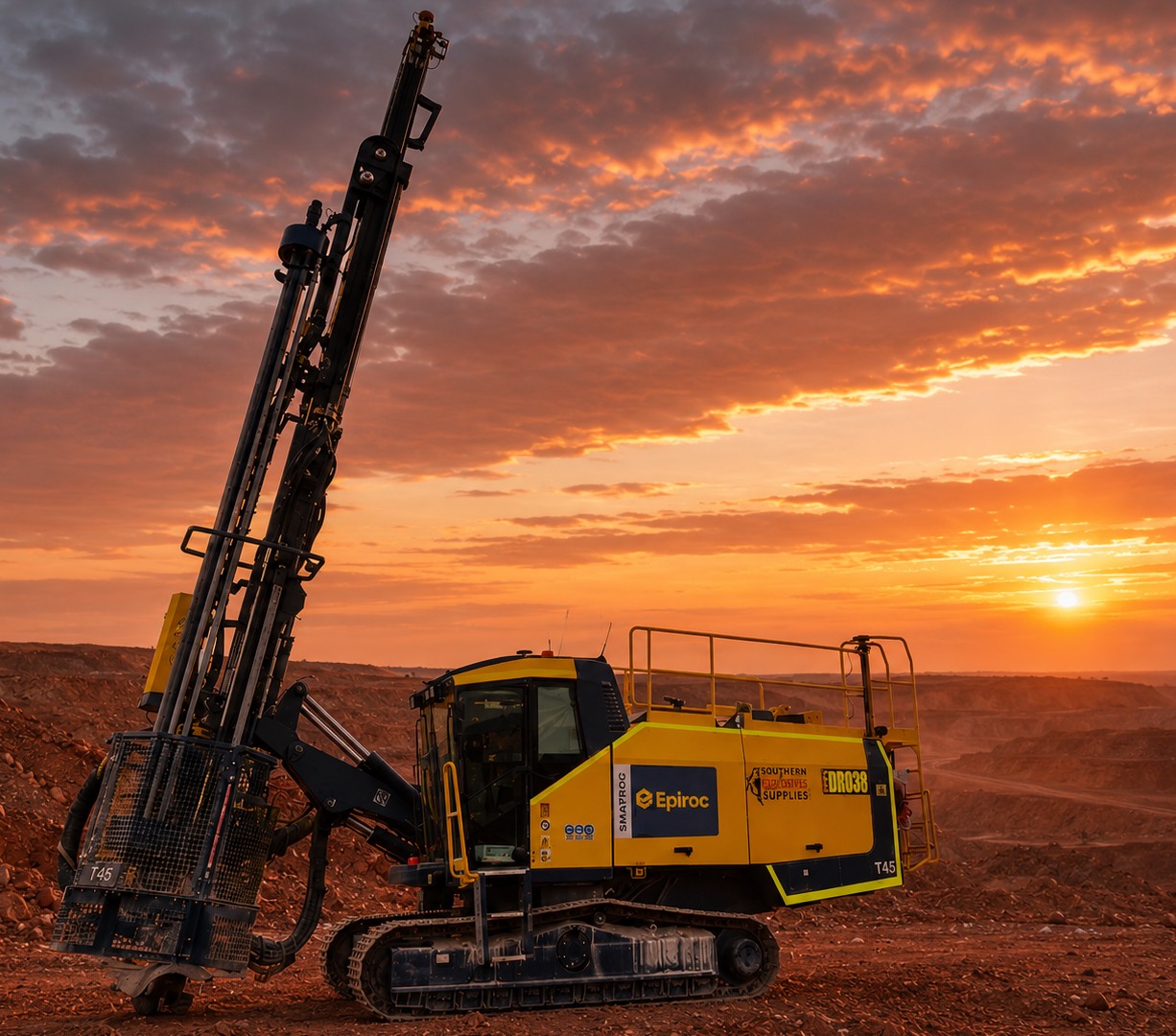 Epiroc rig tramming at sunset
